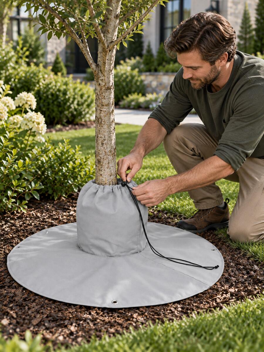 2/1pc Tree Root Winter Protective Cover, Breathable Non-Woven Fabric Tree Base Frost Protection Mat With Drawstring And Metal Eyelets, Windproof Warm Tree Trunk Protector, Suitable For Outdoor Garden Plants, Shrubs, Seedlings, Yard Frost And Cold Protection Cover - Multicolor - View 1