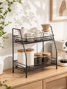 2 Tier Hollow Countertop Storage Shelf, Breathable Mesh Basket, Stable Frame, Multi Sizes For Kitchen Desk Bathroom - Multiple Specifications - View 1