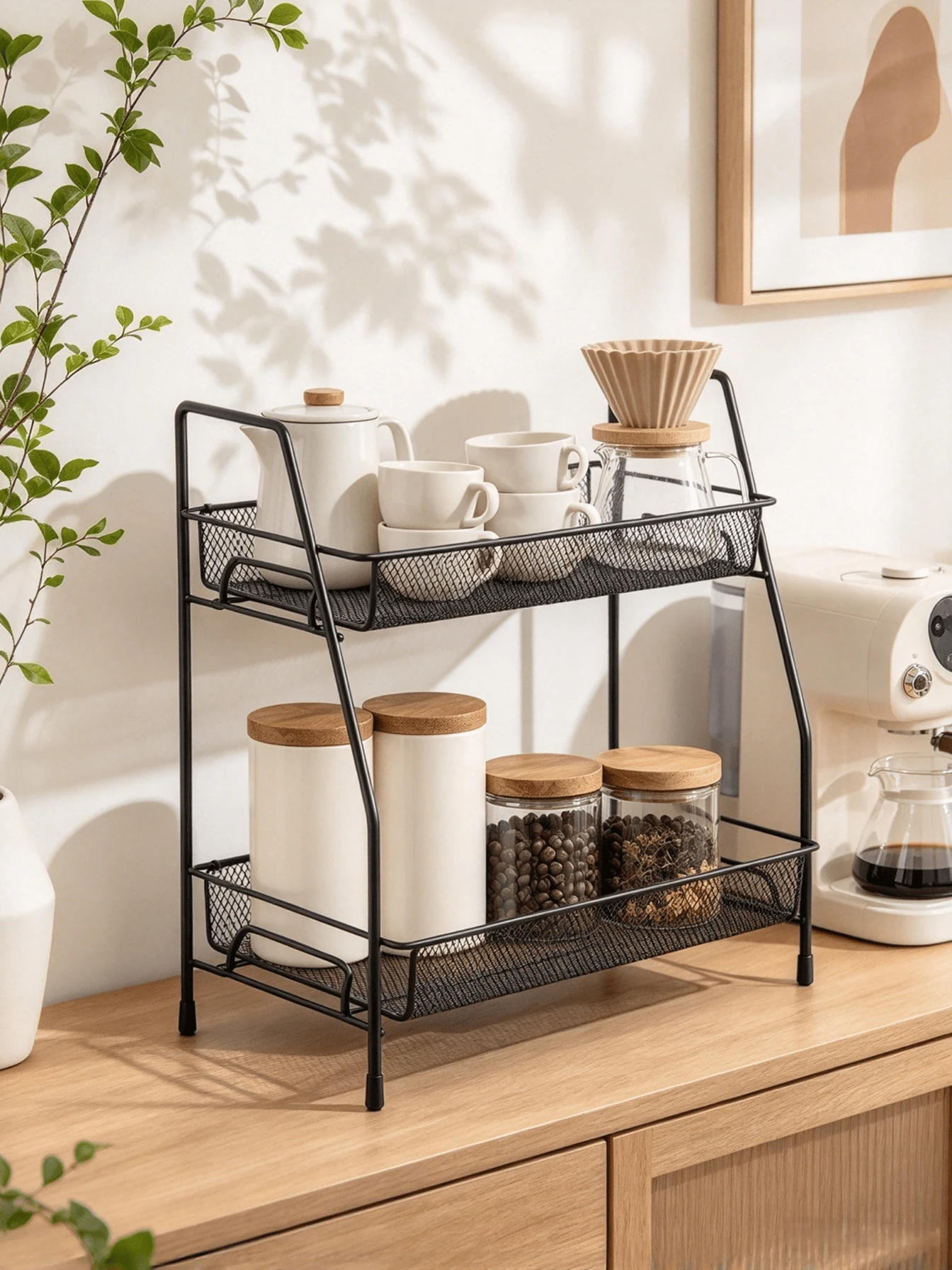 2 Tier Hollow Countertop Storage Shelf, Breathable Mesh Basket, Stable Frame, Multi Sizes For Kitchen Desk Bathroom - Multiple Specifications - View 1