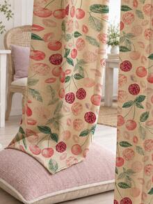 2PCS Cherry Print Faux Linen Sheer Curtains, Light Filtering Window Drapes, Fruit Home Decor For Kitchen Living Room, 71"W X 94"L - Multicolor 3 - View 3
