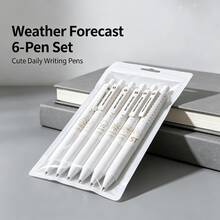 6pcs Weather Forecast Retractable Gel Pens, 6 Styles, 0.5mm Black Ink. Smooth Writing For Office, Study, And Daily Use. - Multi-color - View 2