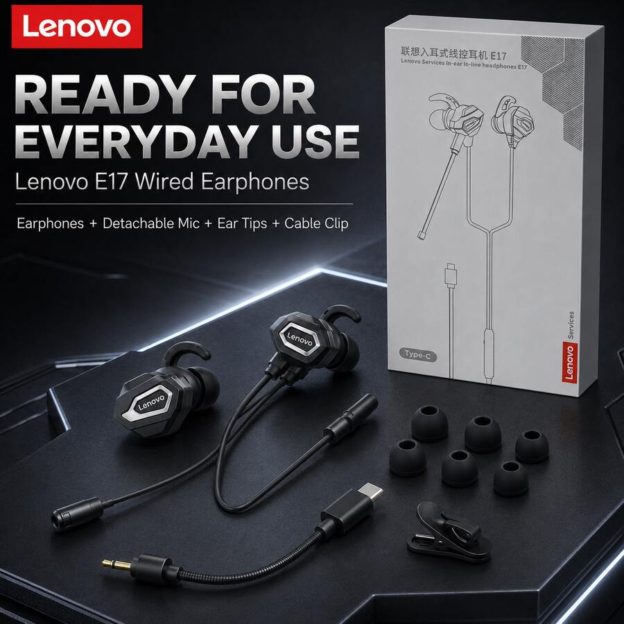 Lenovo 1 Wired In Ear Headphone, 3.5mm/Type-C Stereo Low Latency Gaming ...