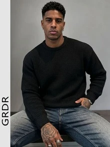 GRDR Men's Casual Crew Neck Long Sleeve Knit Sweater, Autumn/Winter - Black - View 2