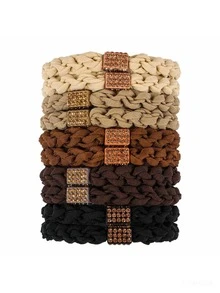 10pcs Woven Rhinestone Hair Ties, Cute Elastic Hair Accessories, Women's Ponytail Hair Bands - Multicolor - View 12