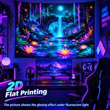 2D Flat Pattern, 1pc, Dreamy Wonderland Tapestry, Vibrant Colors, Fluorescent Stone Arch, Waterfall, Full Moon Pattern, Glows Under Fluorescent Light, Wall Decoration Backdrop, Party Decor - Multicolor - View 6