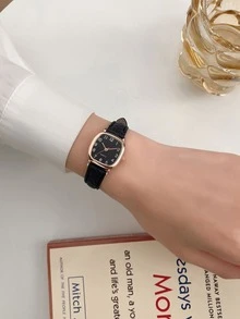 1pc Ladies Watch Square Pointer Quartz Watch Holiday - Black - View 4