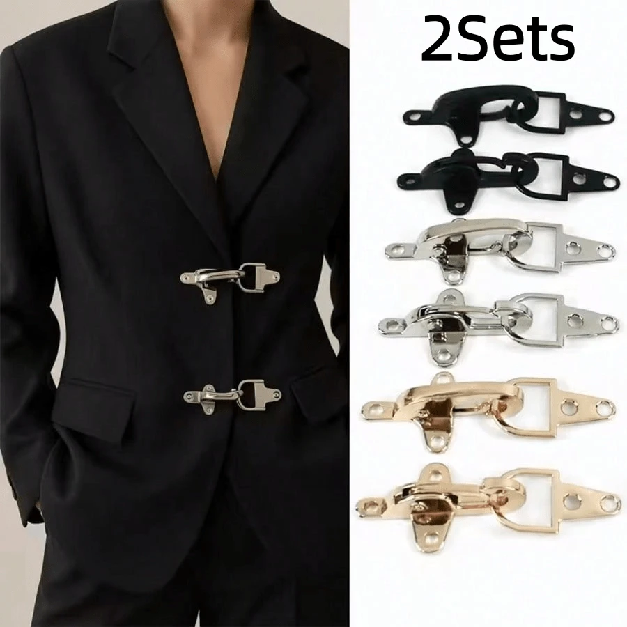 2Sets (1 Set = 1 Set Of Buttons + 5 Sets Of Rivets) Alloy Airplane Buckle, Interlocking Motorcycle Jacket Button, Handbag Snap Button Accessory, Unisex Hand-Sewn Hook And Eye Jacket Zipper Buckle - Multicolor - View 1