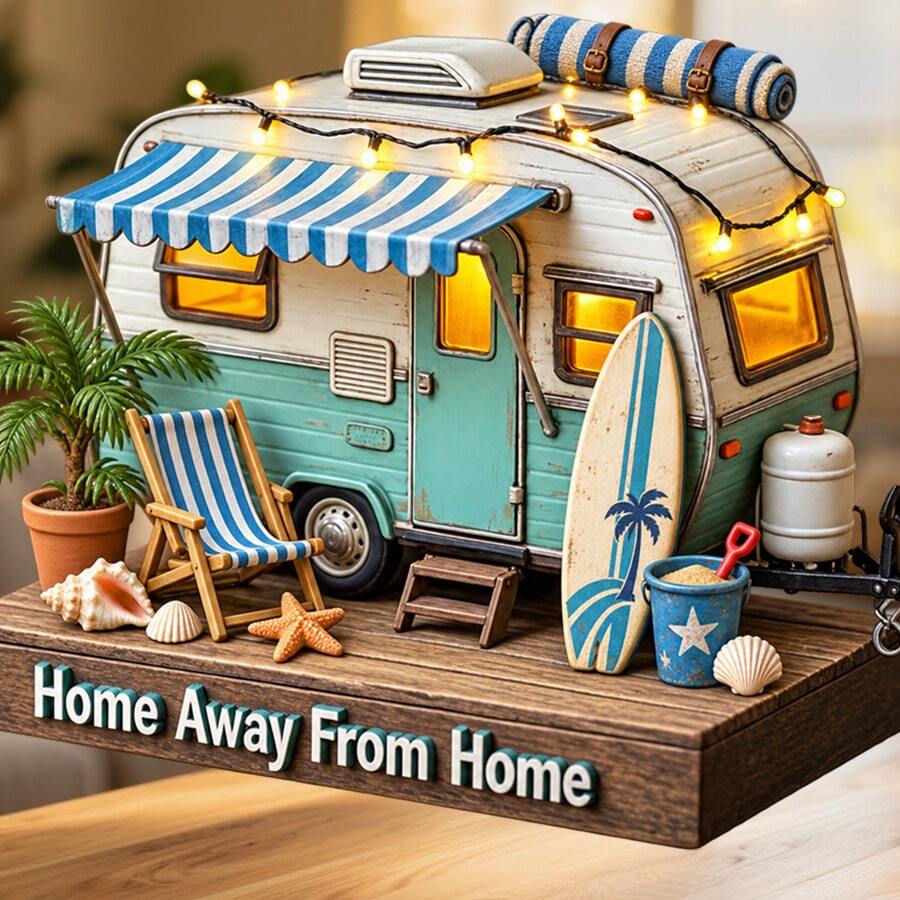 Home Away From Home Beach Camper Fridge Magnet, A Surfside Getaway Story For Relaxed Kitchen Daydreams For All Metal Surfaces Throughout The Home - A - View 1