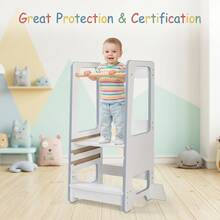 UBRAVOO Wooden Toddler Kitchen Helper Tower With Adjustable Height, Learning Standing Stool For Kids & Toddlers, Non-Slip Step Stool For Bathroom Kitchen - Blue - View 2