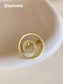 1pc Modern Metal Concentric Circle Ring, Women's Fashion Versatile Commute Geometric Hollow Open Index Finger Ring, Light Luxury - Gold - View 2
