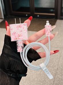 Y2K Sweet Pink Lily Butterfly Charging Head Protective Case, Charger Cable Protector, Compatible With Apple 20W Charger, Minimalist Apple Charger Protective Shell, Compatible With 20W Phone 15/16 Pro Max Charging Cable Protector, Anti-Scratch, Anti-Bite, Compatible With 13/14 Plus/17/16PROMAX, Gift For Girlfriend - Multicolor - View 3