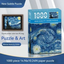 1000 Piece Jigsaw Puzzle For Adults, Van Gogh Starry Night Famous Oil Painting Art Puzzle, Classic Masterpiece Landscape Puzzle, Challenging Brain Teaser, Relaxing Hobby, Home Wall Decor, Creative Gift For Art Lovers, Birthday Gift, Christmas Gift, Toys, Game - Multicolor - View 2