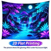 2D Flat Pattern, Single Piece, Moonlight Waterfall Forest Tapestry, Vibrant Trees, Full Moon, Multi-Layer Waterfall And Stream Design, Glows Under Fluorescent Light, Suitable For Wall Decor, Backdrop, Or Party Decoration - Multicolor - View 4