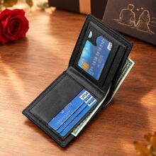 2pcs Men's Black PU Leather Wallet And Belt Set, Textured Bifold Wallet, Automatic Buckle Belt, Business Casual Gift For Him, Fall Everyday Essentials - Black - View 3