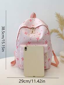 3-Piece Personalized Backpack Set, Includes Lunch Bag And Pencil Case, Cute Bow/Clover Pattern, Waterproof Backpack, Back To School/Birthday/Graduation Gift, Gradient Print, Fits 15.6-Inch Laptop, Aesthetic Cute Student Supplies, Coquette Style - Multicolor - View 11