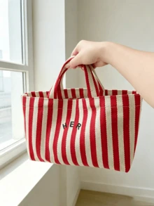 Dedoo Casual Minimalist Letter Canvas Tote Bag, Solid Color Women's Handbag, Versatile Shoulder Bag For Shopping, Outings, Students, Office Workers & Moms - Multicolor - View 5
