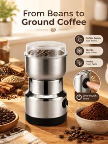 SMEGGEMS 200W High Power Stainless Steel Coffee Bean Grinder, Plug-In Use, Compact Design, One-Touch Start, Suitable For Home Kitchen - Silver - View 4