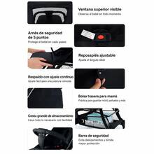 Cochecito de bebé plegable con un solo clic, toldo para el sol, modo silla de comer, modo juego, modo totalmente reclinado, gran espacio de almacenamiento, envío local, envío gratis - Negro - Ver 6