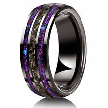 1pc 8mm Men's Tungsten Galaxy Ring Inlaid Meteorite Sandstone And Opal Black Nebula Ring Engagement Or Anniversary Gift For Husbands Promise Rings - Galaxy - View 14