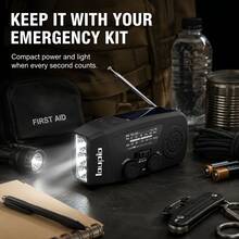 loupio Hand-Crank Emergency Radio - 2000mAh/7400mWh Solar & Hand-Crank Powered | AM/FM/WB Weather Channel | 3 Ultra-Bright LED Flashlights | SOS Function | Type-C USB Charging | Suitable For Emergency, Camping And Gifts - View 3