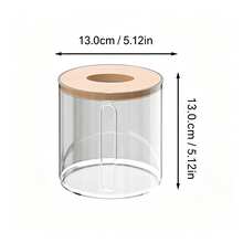 1pc Creative Round Tissue Box With Bamboo Lid, Minimalist Desktop Tissue Holder, Transparent Tissue Storage Box, Fashionable Living Room And Dining Room Desktop Organizer, Decorative Tissue Box, Practical Desktop Daily Tissue Storage Accessory - Multicolor - View 7