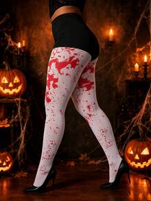 Celana Ketat Cosplay Wanita Motif Percikan Darah Merah Putih untuk Halloween - MultiWarna - View 7