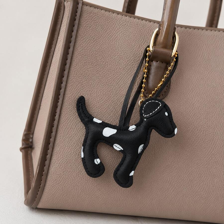 1PC/2PCS/3PCS Cute Spotted Puppy Pendant, Leather Strap Handmade Stitched Bag Charm, Backpack Accessory Small Gift - Black - View 1