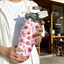 1/5pcs 30oz Sweet Dessert Travel Tumbler, Full Print Ice Cream, Chocolate And Candy Flat Pattern, With Portable Flip Lid, Stainless Steel Vacuum Insulation, Suitable For Both Hot And Cold Drinks. Sweet And Cute Design, Perfect For Commuting And Carrying, A Creative Gift For Dessert Lovers. - Candy and Desserts - View 4