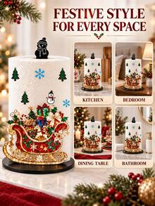 Christmas Decor Vanity Tissue Holder - Desktop Roll Paper Holder (Combines Display And Storage Functions), Christmas Sleigh Design, Suitable For Kitchen, Bathroom, Living Room And Dining Room, Decorative Ornament To Create A Warm Christmas Atmosphere - Multicolor - View 2