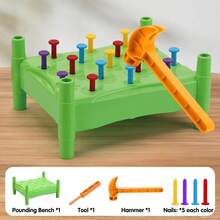 1PC-Kids Pounding Bench Toy, Hammering Nail Game With Mallet & Color Pegs, Montessori Fine Motor Skills Activity For Ages 3+ - Multicolor - View 7