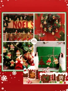 24pcs/Set Christmas Gingerbread Man Ornaments, Christmas Decor Hanging Pendants, Christmas Tree Hanging Decorations, Christmas Tree Decor Props, Holiday Scene Layout DIY Decorations, Holiday Centerpiece Atmosphere Decor - Multicolor - View 3