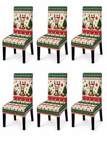 Christmas Stretch Dining Chair Covers, Cute Reindeer Christmas Tree Snowflake Holly Print Elastic Full Chair Slipcovers, Festive Chair Protectors For Kitchen Dining Room Xmas Holiday Party Home Decor - J - View 8