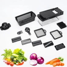 Multi-Functional Vegetable Chopper With 7 Interchangeable Blades, Manual Veggie Dicer Slicer Shredder, 1.8L Storage Container, Kitchen Food Cutter For Onion Potato Carrot - Multicolor - View 12