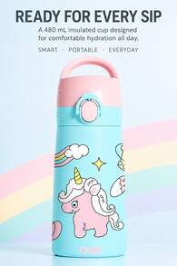 QWE 480ml 316 Stainless Steel Insulated Straw Cup With Silicone Straw, Cartoon Design, Portable Water Bottle For Kindergarten And Primary School Students - Cadet Blue - View 1