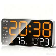 Bedroom Large Digital Alarm Clock With Temperature, Date And Day Of Week Display, Adjustable Brightness And Volume, Desktop Or Wall-Mounted, Modern Home And Office Clock - White Shell Orange - View 9