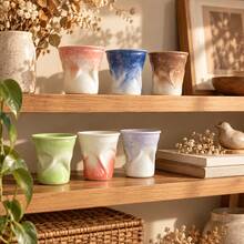 1pc Handmade Twisted Ceramic Cup, Asymmetrical Glazed Coffee Cup, Creative Artistic Coarse Pottery Tea Cup - Multicolor - View 5