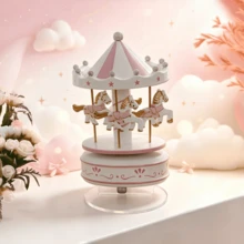 1 pieza Caja de música giratoria de carrusel Castillo en el cielo, adorno, regalo de cumpleaños creativo para parejas, caja de música clásica de cuerda para decoración del hogar - Unitalla - Ver 6