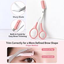 1pc Stainless Steel Eyebrow Scissors With Comb, Makeup Tool Small Scissors, Eyebrow Grooming Tool, Boxed - Multi-color - View 2