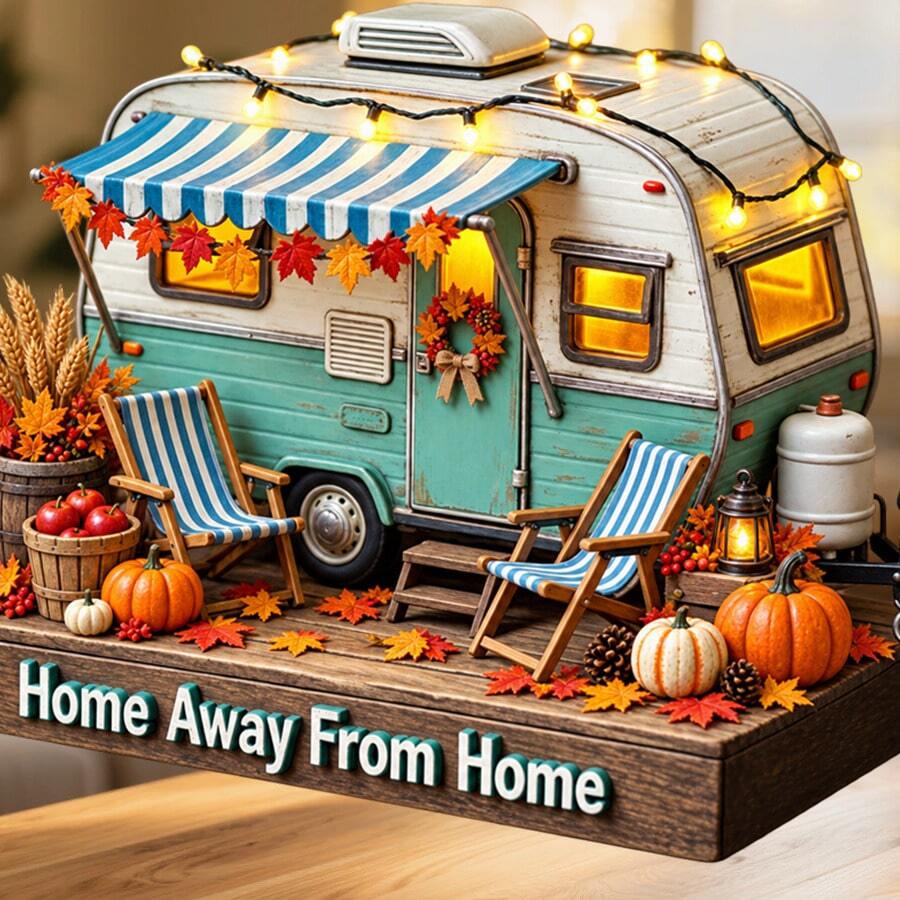 Home Away From Home Autumn Camper Fridge Magnet, A Pumpkin Season Road Trip For Warm Kitchen Daydreams For All Metal Surfaces Throughout The Home - A - View 1