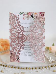20pcs Gold Glitter Hollow Rose Design Wedding Invitations, Includes Envelopes And RSVP Cards, Pre-Tied Ribbon, Suitable For Wedding, Bridal Shower, Engagement Party, Anniversary, Best Gift - Multiple Styles - View 6