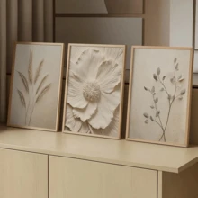 3-Piece Frameless Plant Canvas Wall Art, Minimalist Beige Plant And Abstract Leaf Print, Suitable For Living Room And Bedroom - A - View 4