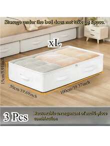1/3 piezas Caja de almacenamiento plegable, Organizador de armario debajo de la cama blanco, Contenedor de almacenamiento plegable debajo de la cama, Excelente funcionalidad - Blanco - Ver 4