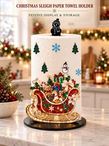 Christmas Decor Vanity Tissue Holder - Desktop Roll Paper Holder (Combines Display And Storage Functions), Christmas Sleigh Design, Suitable For Kitchen, Bathroom, Living Room And Dining Room, Decorative Ornament To Create A Warm Christmas Atmosphere - Multicolor - View 5