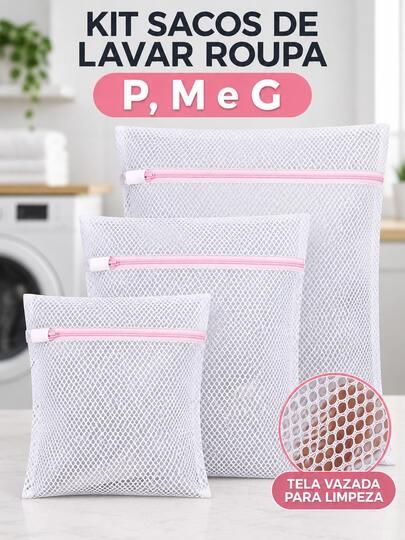 Kit Sacos Lavar Roupa Zíper Lavadora Proteção Delicadas Máquina Lavagem Organização Roupa Reutilizável Max Clean
