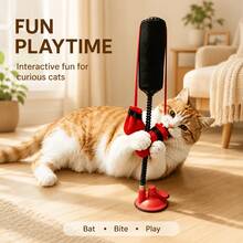 2pcs Cat Boxing Punching Bag Interactive Toy, Suction Cup Base With Adjustable Height, Elastic Rebound Fun Cat Teaser Design, Suitable For Indoor Floor, Tile, Glass And Other Smooth Surfaces, Accompany Cats Daily Pushing, Scratching And Pouncing Interactive Play, Easy Installation Pet Supplies - View 3