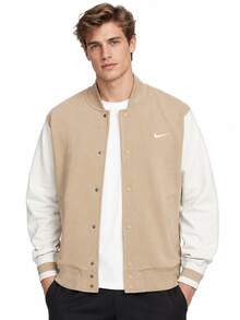 Nike Jaket Baseball Kasual Patchwork Pria Terbaru - aprikot/putih - View 1