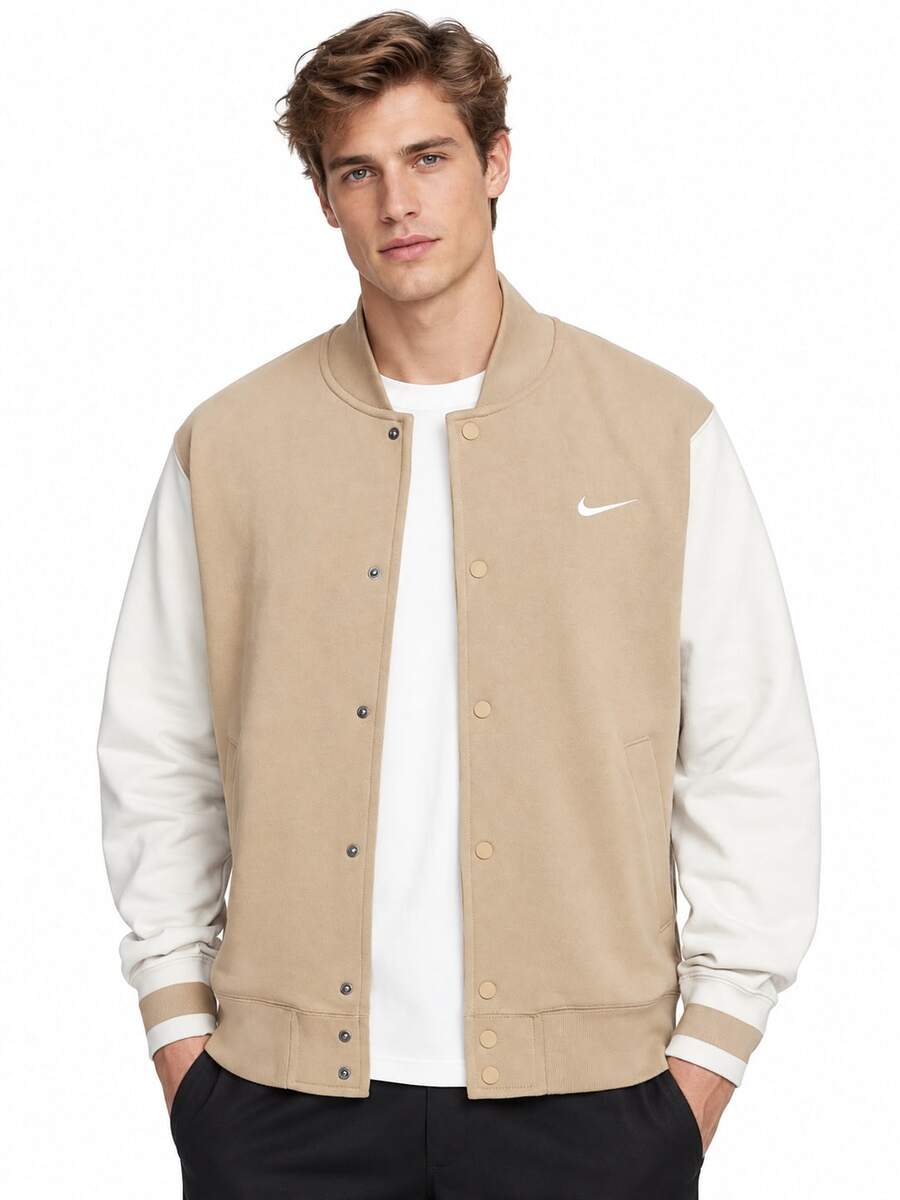 Nike Jaket Baseball Kasual Patchwork Pria Terbaru - aprikot/putih - View 1