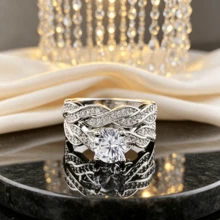 New Cross-Border Hot-Selling European And American Exquisite Fashion Minimalist White Zirconia Vine 2 Pieces Diamond Ring Band Wedding Couple Rings - Platinum - View 1