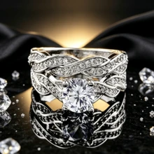 New Cross-Border Hot-Selling European And American Exquisite Fashion Minimalist White Zirconia Vine 2 Pieces Diamond Ring Band Wedding Couple Rings - Platinum - View 2