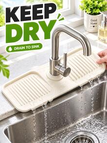 Minimalist Faucet Mat With Quick Drain Slot And Splash Guard, Suitable For Kitchen And Bathroom, Fast-Drying Silicone Pad, Can Hold Sponge And Soap, Sink Splash Guard - Multicolor - View 2
